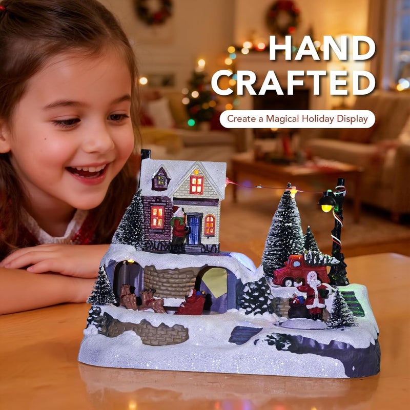 MerryPulse Christmas Village, Festival Scene Rotating Reindeer and Santa Claus Village Houses Decorations with 8 Musical for Holiday Table Displays - Image 2